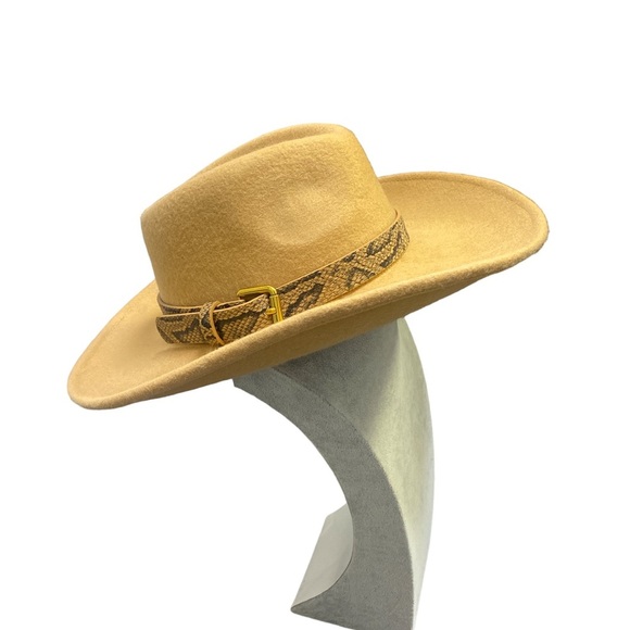 POL Wool Boutique Wide Brim Hat Adjustable W/ Vegan Snakeskin Belted detail - Picture 1 of 6